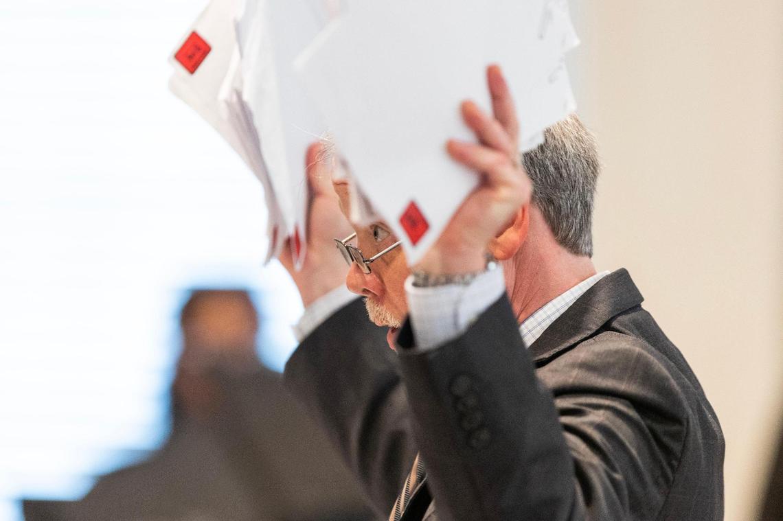 Prosecutor Creighton Waters asks witness Jeanne Seckinger questions about Alex Murdaugh’s alleged financial crimes during his trial for murder at the Colleton County Courthouse on Tuesday, February 7, 2023. Joshua Boucher/The State/Pool