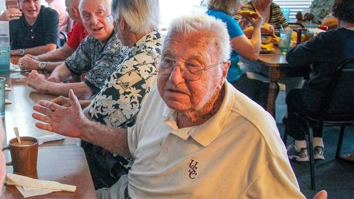 Longtime midlands prep coach Cy Szakacsi, has lunch in 2014 with a dozen or so of his former players in 2014.. Szakacsi played at South Carolina and coached at University High, A.C. Flora and Heathwood Hall during his career.