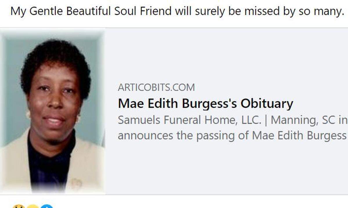 Obituary for Mae Burgess.