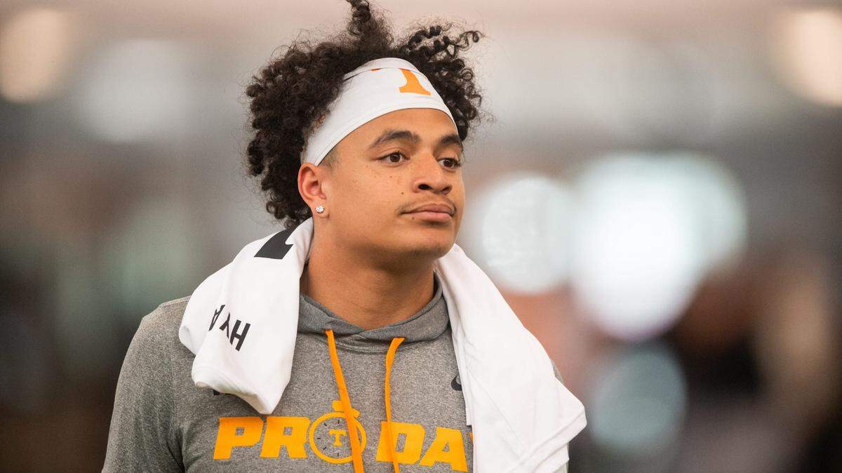 Tennessee wide receiver Jalin Hyatt during Tennessee Football Pro Day at the Anderson Training Facility in Knoxville, Tenn. on Thursday, March 30, 2023.
