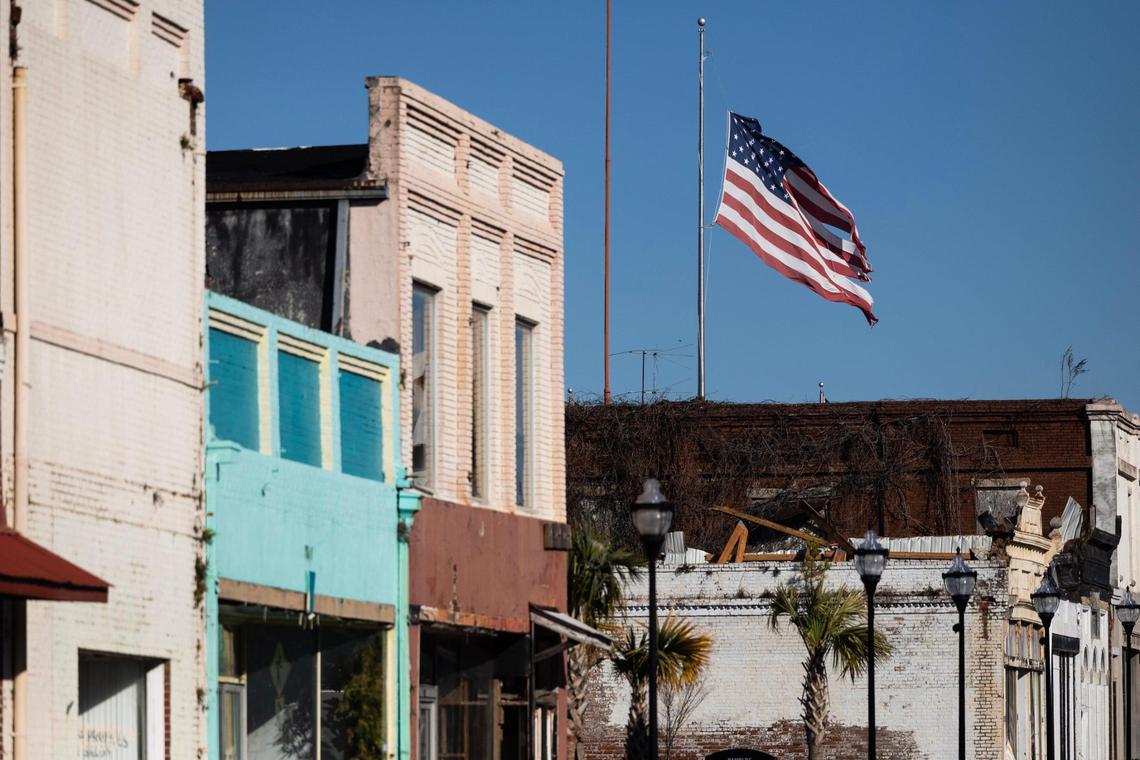Bamberg, South Carolina is damaged from an apparent tornado on Wednesday, January 10, 2024. The Tuesday storm damaged businesses and houses around the area.