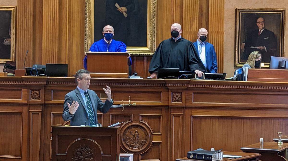 S.C. Sen. Tom Davis talks on the Senate floor.