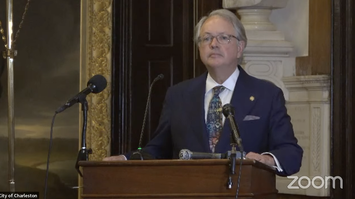 Charleston Mayor John Tecklenburg delivers his State of the City speech on Jan. 25, 2022. His address focused on three big ideas: flooding, affordable housing and public safety.