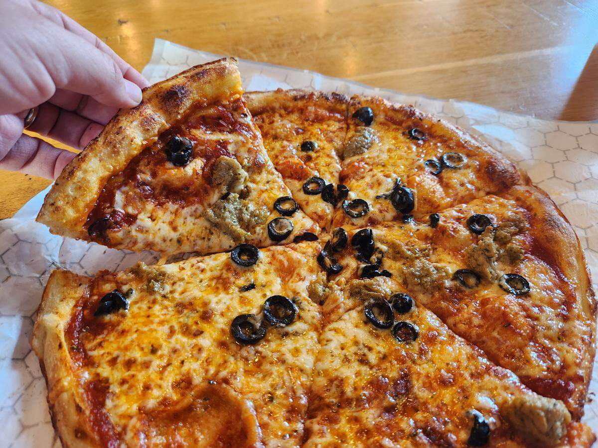 A pizza from Rock N Pizza in the Village at Sandhill in Northeast Columbia.