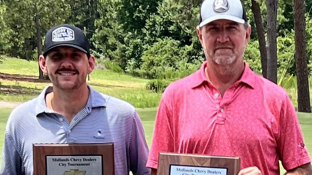 Henry Augenstein, left, won the Midlands Chevy Dealers Columbia City Championship, and John Obrien won the senior division at Fort Jackson Golf Club.
