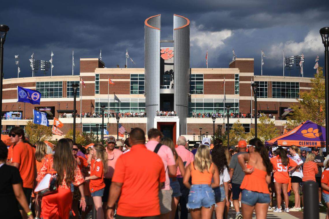 Thousands of fans gather outside of Memorial Stadium to tailgate before Clemson’s home opener against Appalachian State on Saturday, Sept. 7, 2024.
