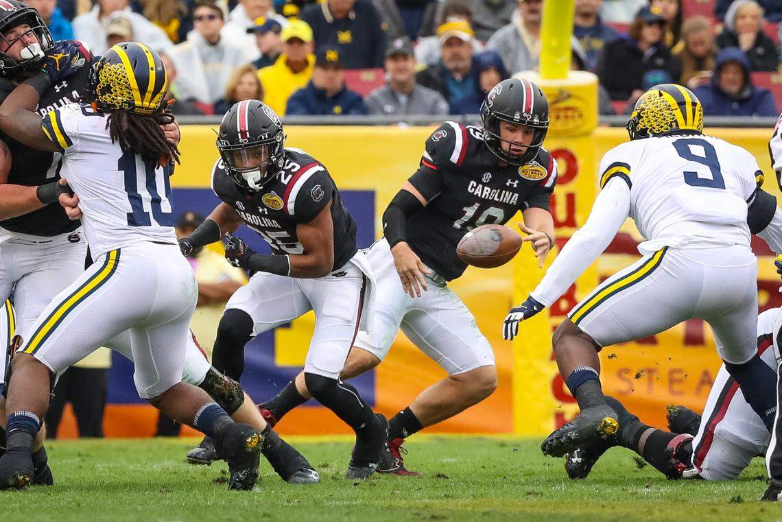 From Jan. 1, 2018: South Carolina quarterback Jake Bentley during the Outback Bowl win over Michigan at Raymond James Stadium in Tampa, Fla.