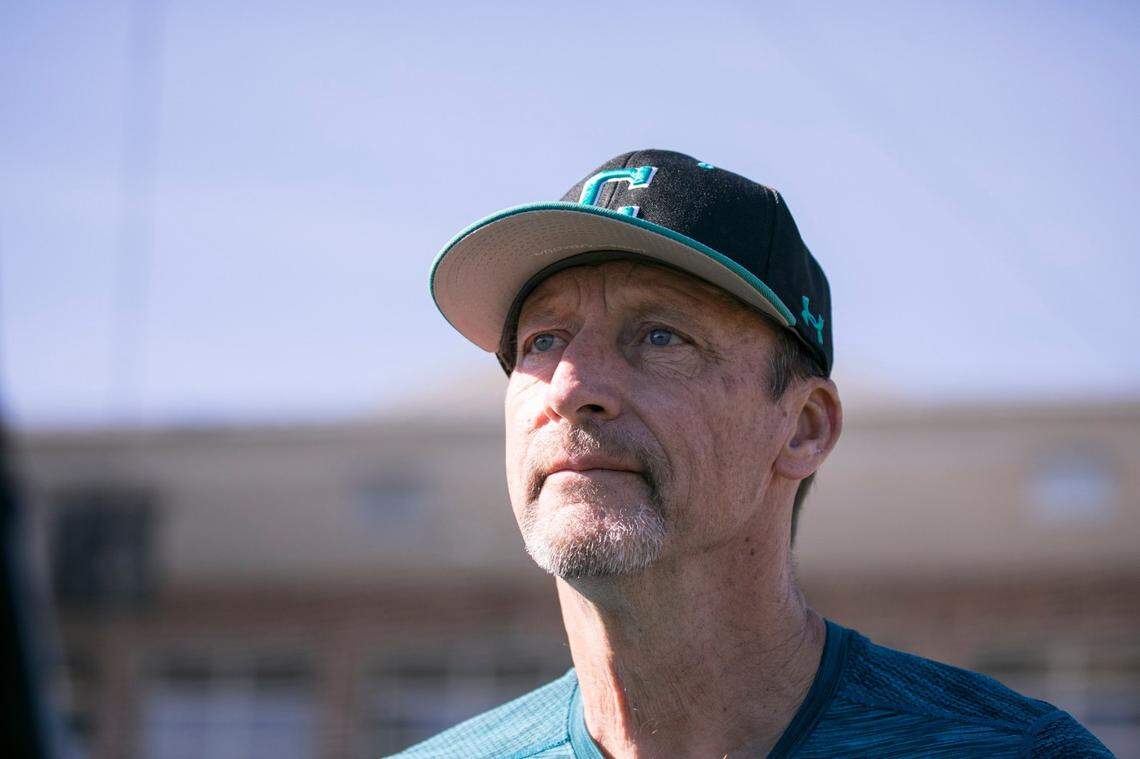 Coach Gary Gilmore looks over his 2019 team. The Coastal Carolina baseball team had it’s first practice of 2019 on Friday.
