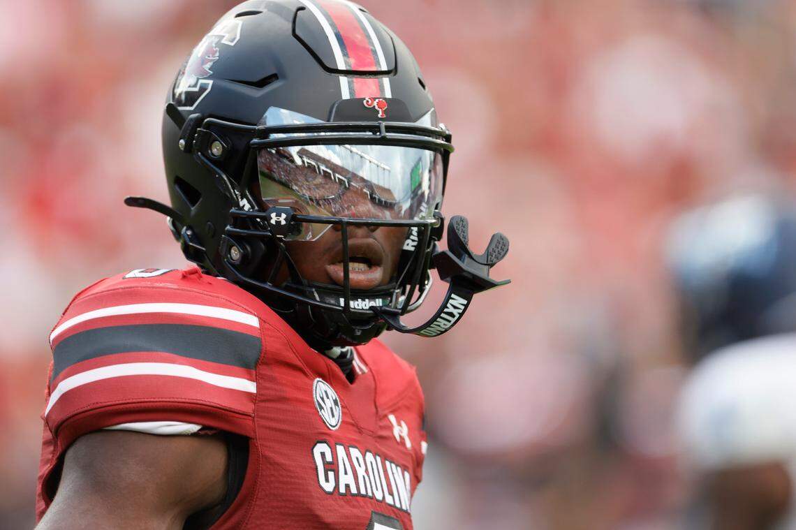 South Carolina’s South Carolina wide receiver Nyck Harbor (8) plays Old Dominion at Williams-Brice Stadium on Saturday, August 31, 2024.