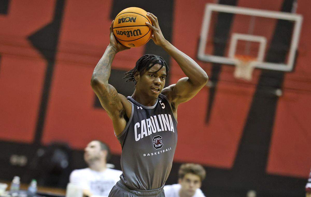 South Carolina’s Nick Pringle during a summer men’s basketball practice on Tuesday, July 30, 2024 inside Carolina Coliseum.