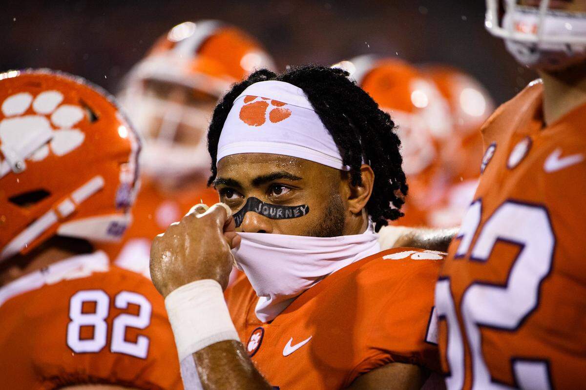 Clemson running back Darien Rencher (21) joins his teammates in the alma mater after their game against Miami Saturday, Oct 10, 2020; Clemson, South Carolina, USA; at Memorial Stadium. Mandatory Credit: Ken Ruinard-USA TODAY Sports