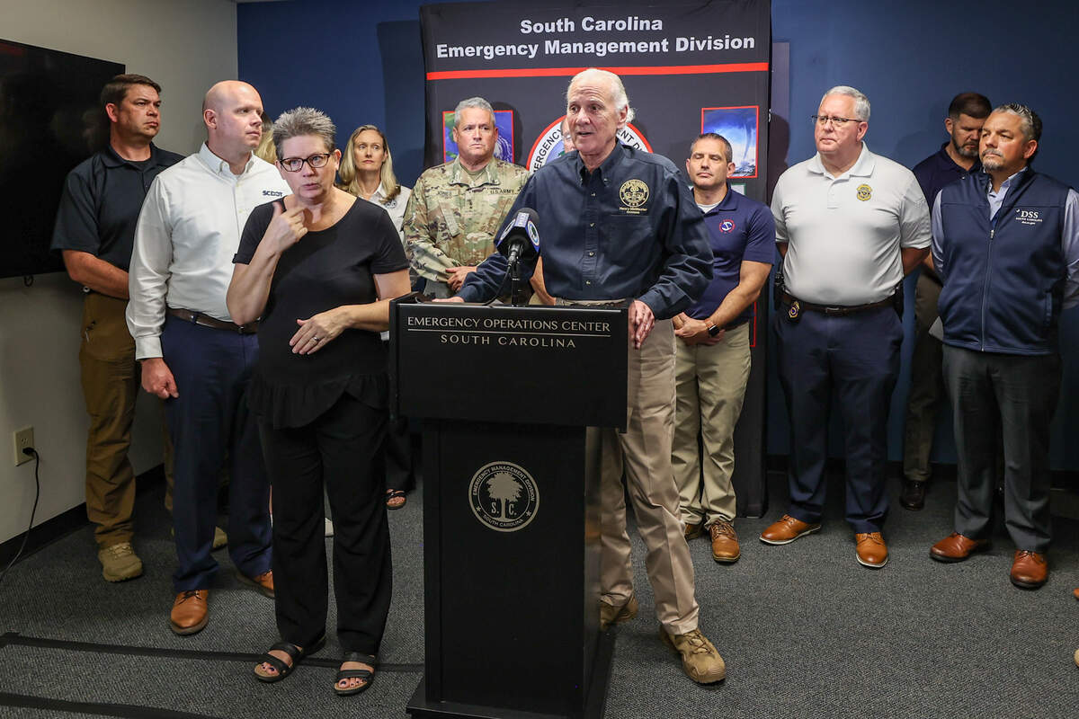 S.C. Gov. Henry McMaster speaks during a press conference on Saturday, Sept. 27, 2025, at the South Carolina Emergency Management Division in Columbia. State agencies are preparing for the possible landfall of hurricane.
