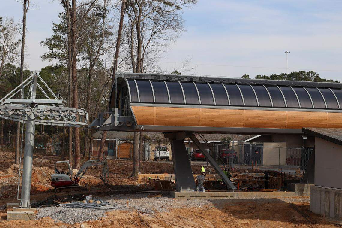 Construction is underway on both sizes of the Saluda River for the Saluda Skyride. The gondola ride will carry passenger across the Saluda River between the Riverbanks Zoo and the botanical gardens.