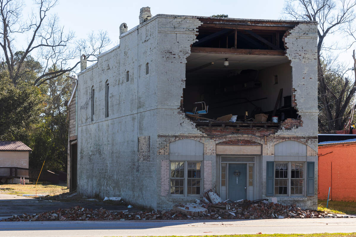 Bamberg, South Carolina is damaged from an apparent tornado on Wednesday, January 10, 2024. The Tuesday storm damaged businesses and houses around the area.