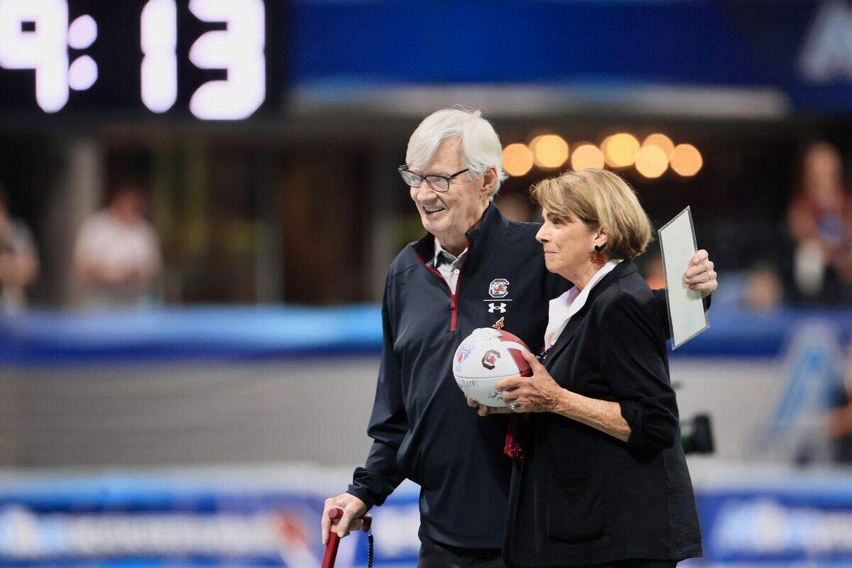 Frank and Cheryl Beamer before Sunday’s South Carolina-Virginia Tech football game at Mercedes-Benz Stadium in Atlanta.