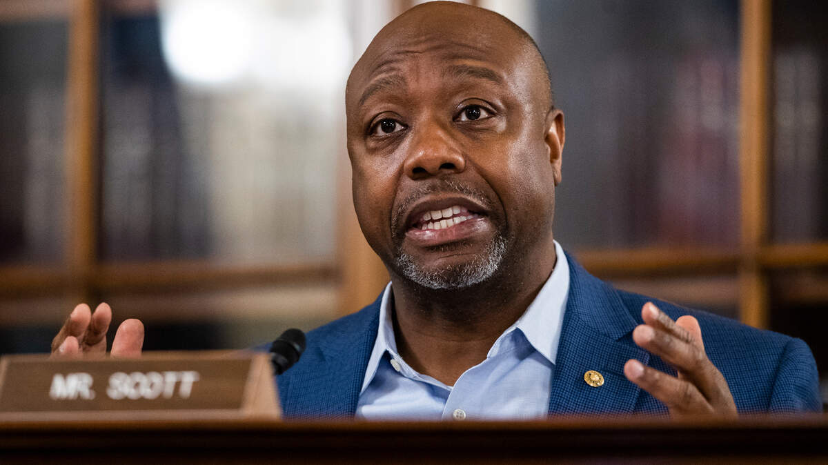 Senate Special Committee on Aging member Sen. Tim Scott, R-S.C., speaks during a hearing to examine caring for seniors amid the COVID-19 crisis on Capitol Hill, Thursday, May 21, 2020, in Washington. (AP Photo/Manuel Balce Ceneta)