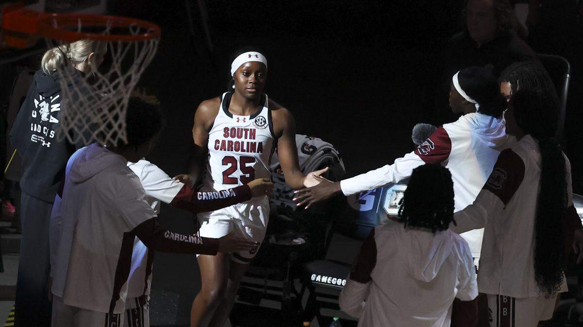 South Carolina's Raven Johnson (25) is introduced before their women's basketball game against Grand Canyon at Colonial Life Arena on Monday, Nov. 3, 2025.