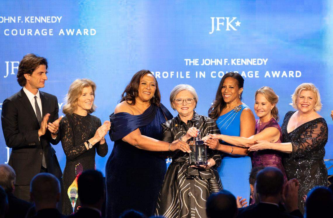 State Sens. Margie Bright Matthews, D-Colleton, Katrina Shealy, R-Lexington, Mia McLeod, I-Richland, Sandy Senn, R-Charleston, and Penry Gustafson, R-Kershaw, received the John F. Kennedy Profile in Courage award at a ceremony in Boston on Sunday, Oct. 29, 2023.