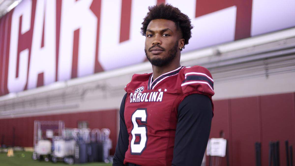 South Carolina tight end Joshua Simon during Media Day at the Spurrier Indoor Practice Facility in Columbia on Thursday, August 3, 2023.