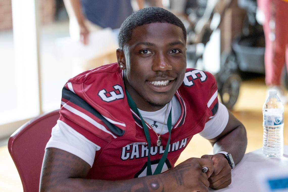 South Carolina football freshman Mateo Bennett (3) appears at the annual Pigskin Poets event held Friday, July 12, 2024 at Drew Wellness Center in Columbia.