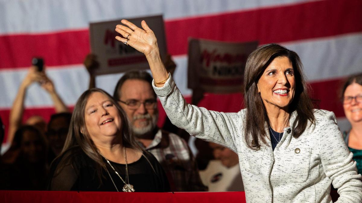 Presidential primary candidate and former South Carolina Governor Nikki Haley speaks to supporters in North Charleston, South Carolina on Wednesday, January 24, 2024.