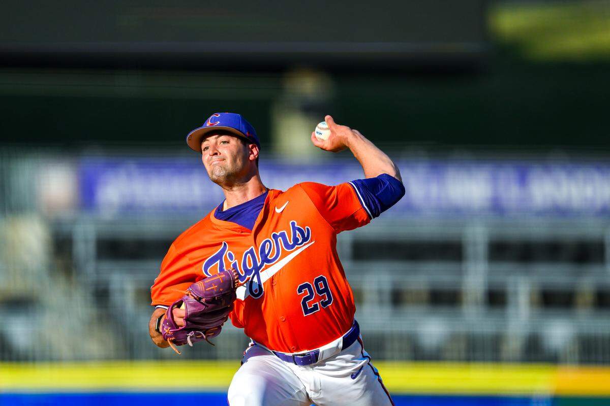 A strong outing by starting pitcher Michael Sharman (29) couldn’t get Clemson baseball over the hump in its opening ACC Tournament game against Notre Dame on Tuesday.