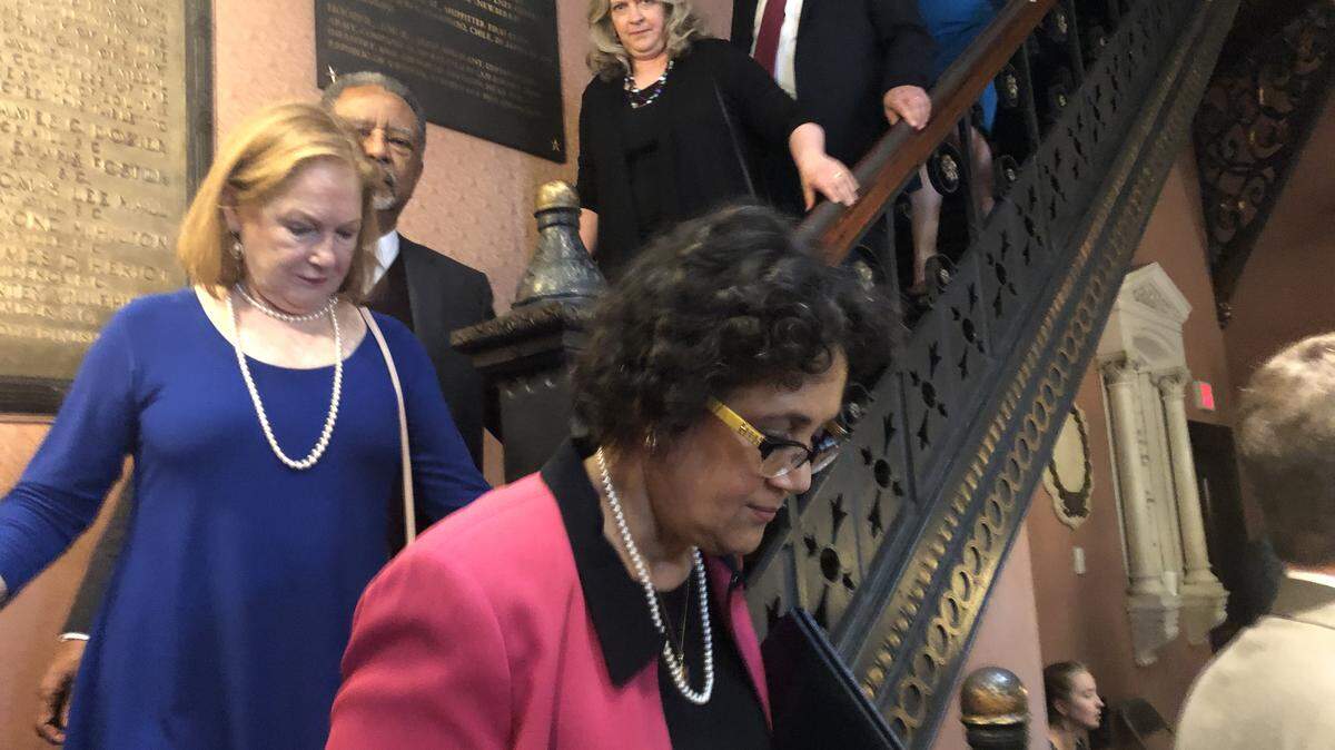 State Judge Alison Lee leaves the General Assembly area after being defeated for a Court of Appeals post Wednesday.