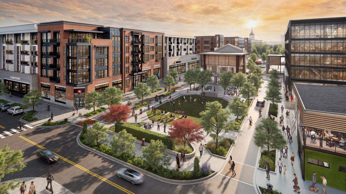 A rendering of The Lawn at BullStreet in Columbia, which will include a Coastal Crust pizza restaurant on the south end.