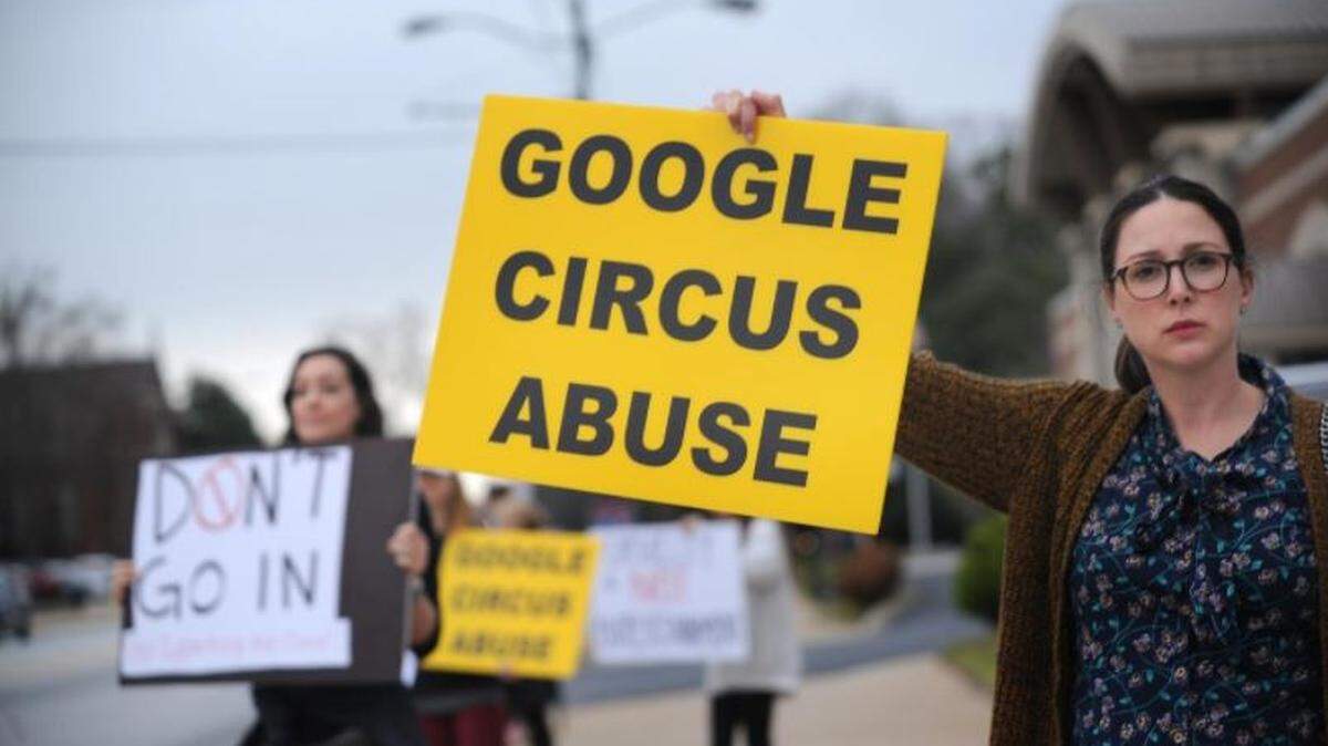 Wofford students and faculty, along with other community members, are holding a peaceful protest Monday night outside the Spartanburg Memorial Auditorium. The peaceful protest is in regards to the treatment of animals within the circus atmosphere. Monday is opening night of the 2018 Hejaz Shrine Circus show in Spartanburg at the auditorium. Kristin Dennis of Greenville, right, came to protest to the treatment of animals in the show.
