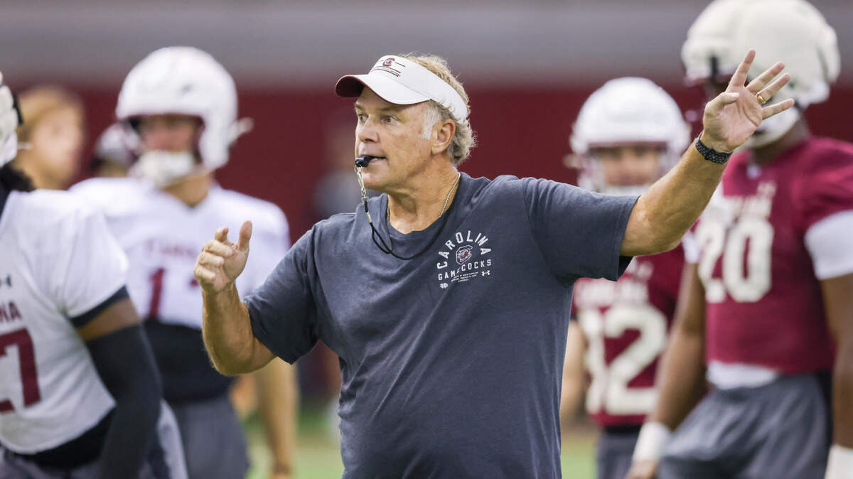 South Carolina assistant coach Joe DeCamillis is seen during practice in Columbia on Friday, August 8, 2025.