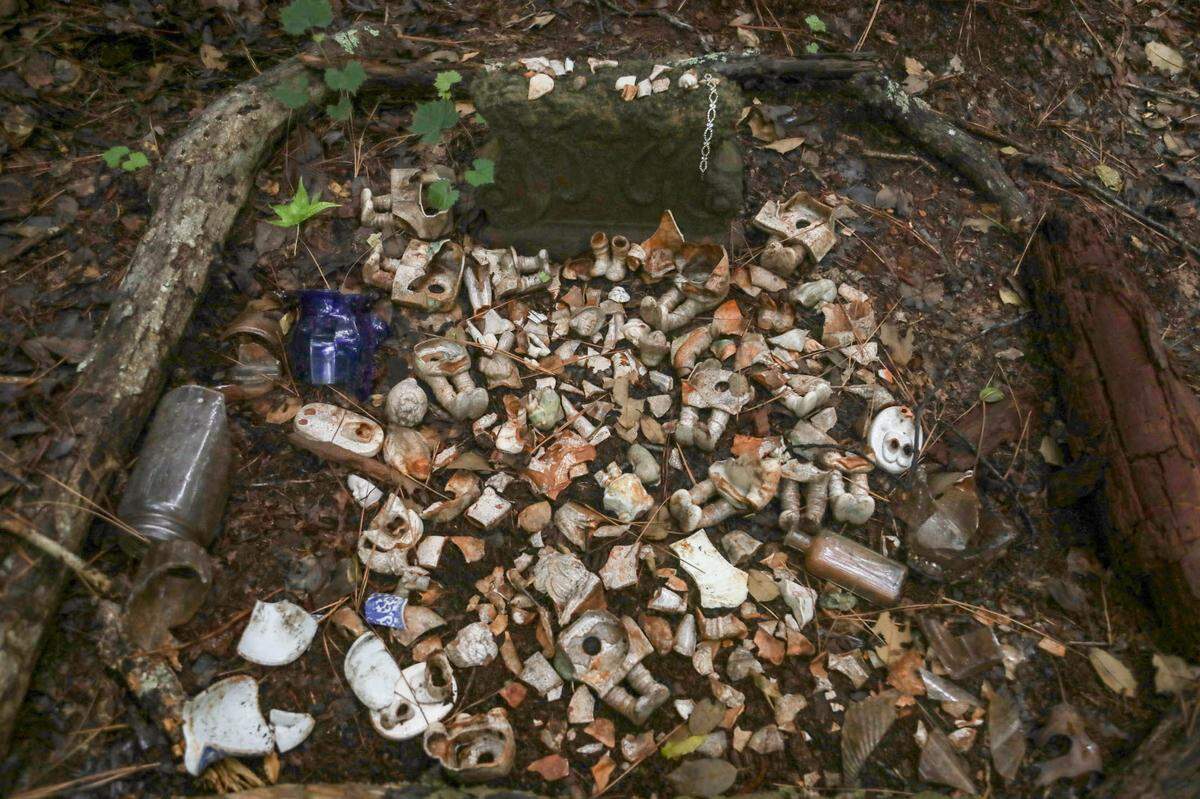 Ceramic and glass pieces were recovered while clearing land at the Old Mount Zion AME Cemetery. The historic cemetery was located on the grounds that is now part of River Bluff High School. Students have worked to research and clean-up the historic cemetery.