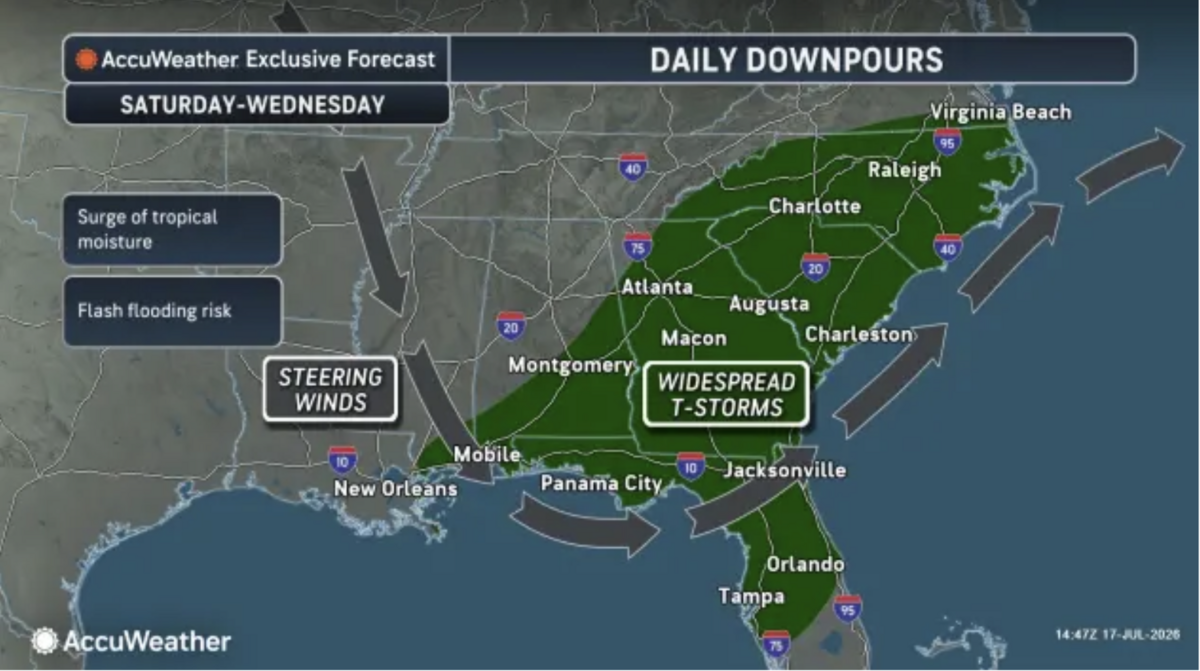 AccuWeather’s latest forecast on where storms will likely form.