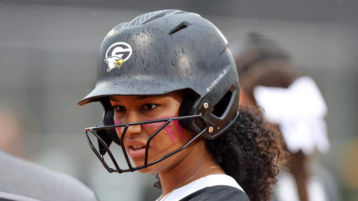 Gray Collegiate’s Aspen Boulware during the state championship softball game against York on Tuesday, May 27, 2025.
