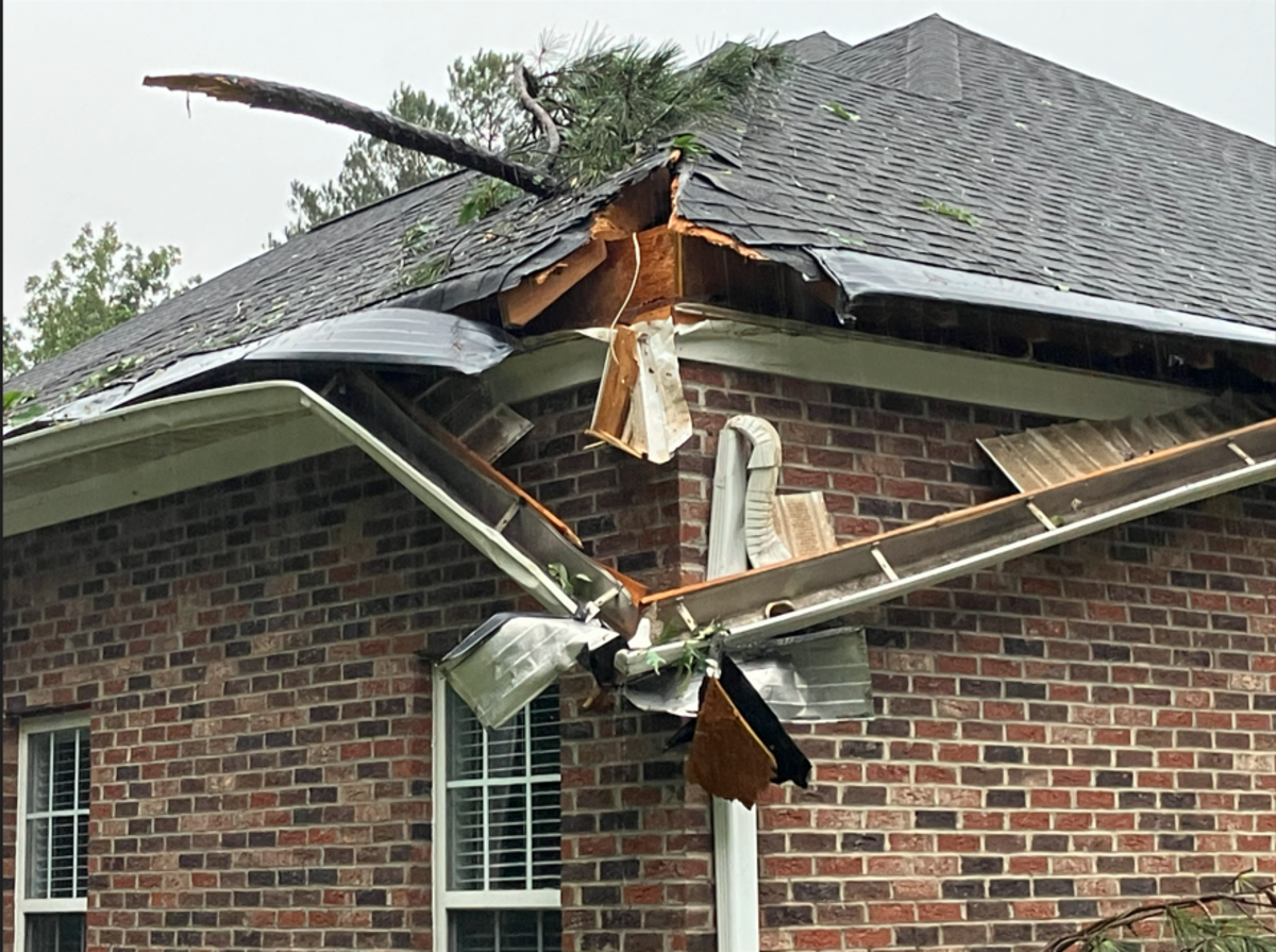 The damage to Linda Shanabrook’s home after a tree feel on the back of her house in the Night Harbor neighborhood near Lake Murray.