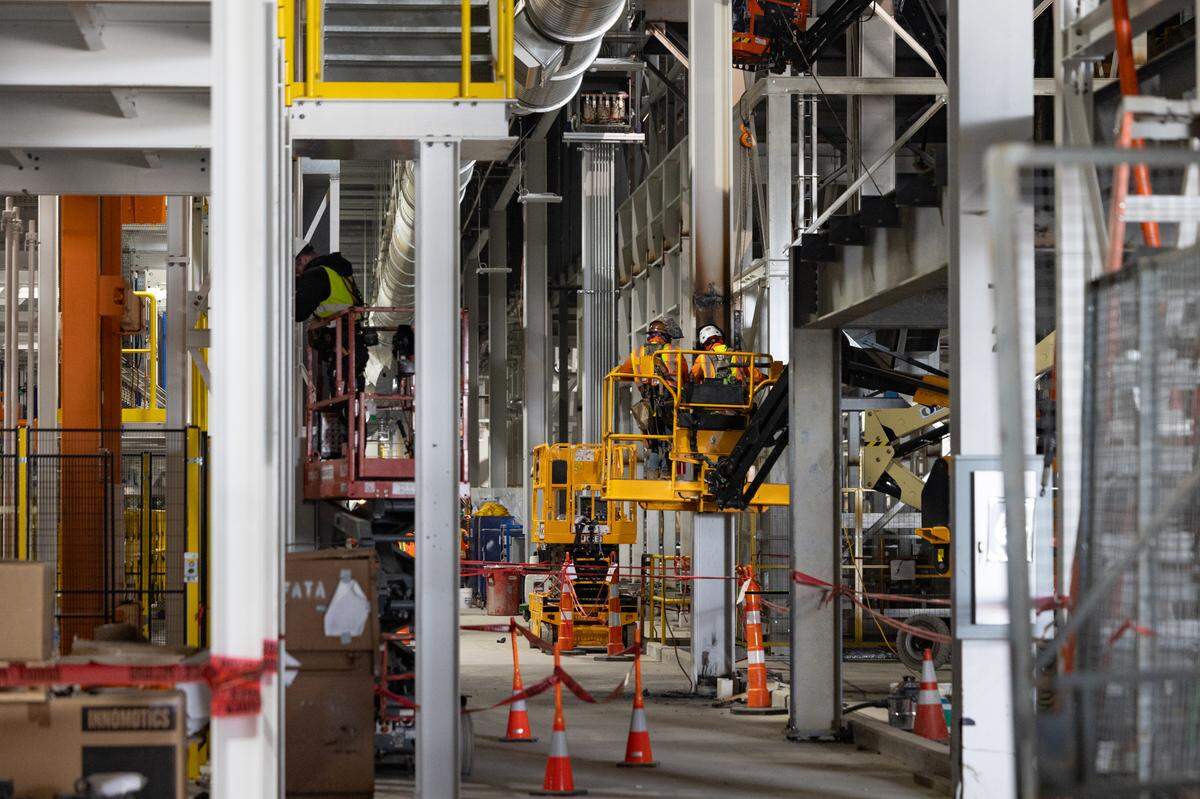 The painting facility at the Scout Motors manufacturing plant in Blythewood, South Carolina is under construction on Thursday, April 10, 2025.