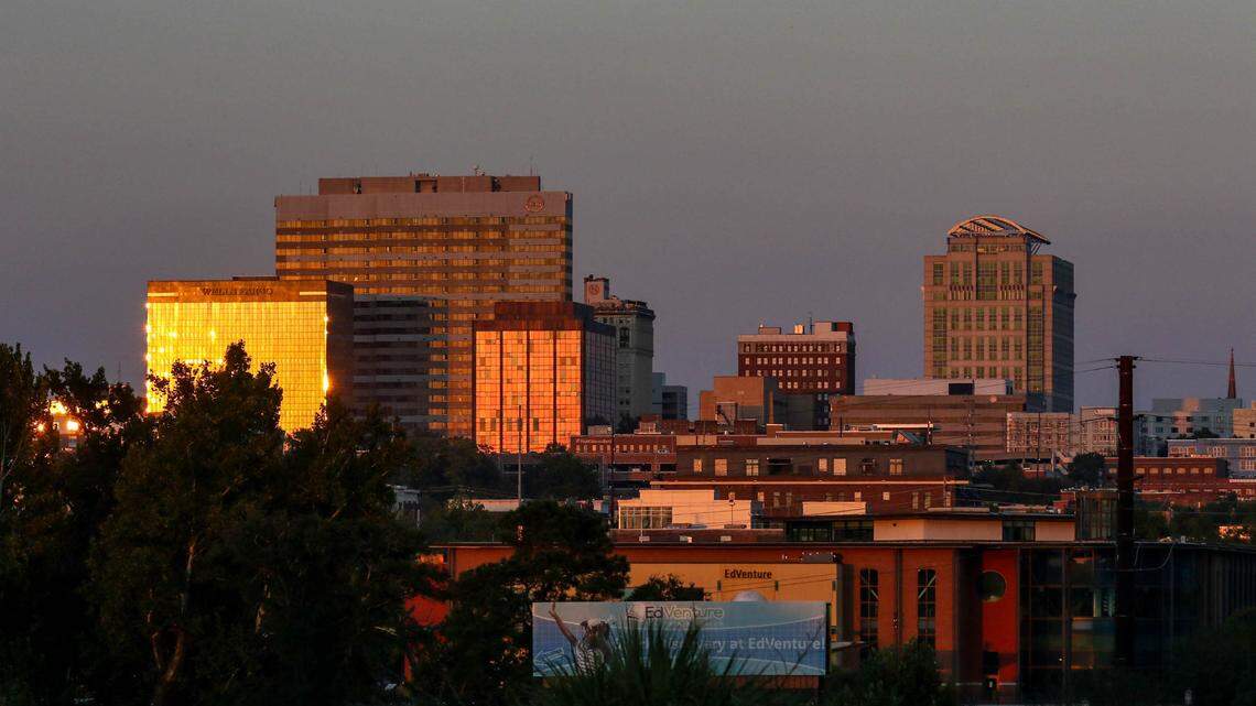 The Columbia skyline and the Gervais Street bridge as seen from West Columbia.