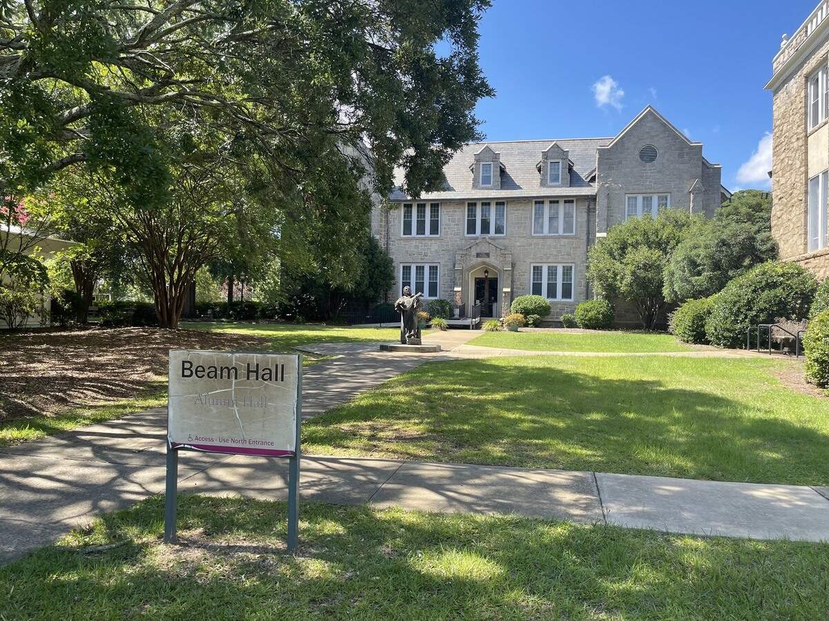 A sign for Beam Hall on the campus of the former Lutheran Theological Southern Seminary.