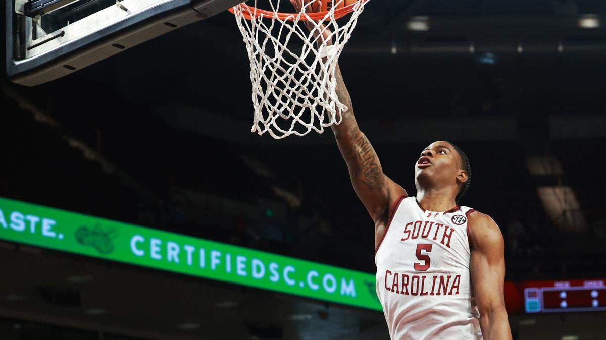 South Carolina Forward Nick Pringle (5) plays Upstate at Colonial Life Arena on Saturday, December 14, 2024.