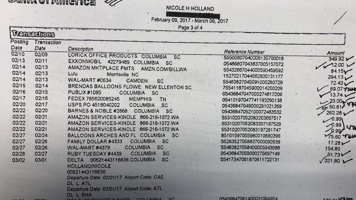 Nicole Holland's office credit card showing an orthodontist's charge