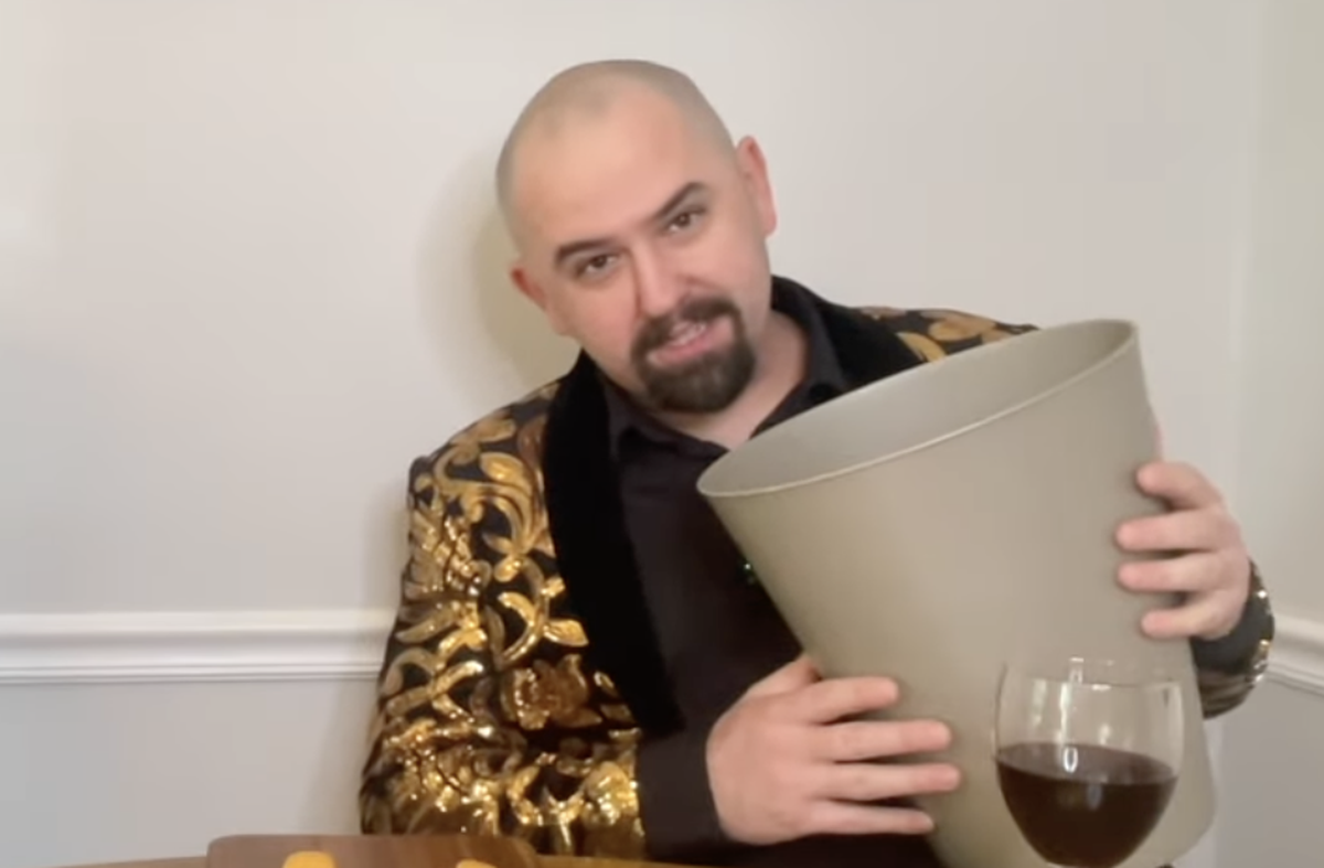 Josh Wicker had a trash can available just in case.