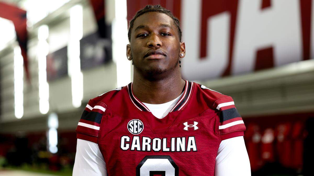 Fred “JayR” Johnson during media day for the University of South Carolina football team inside the Jerri and Steve Spurrier indoor practice facility.