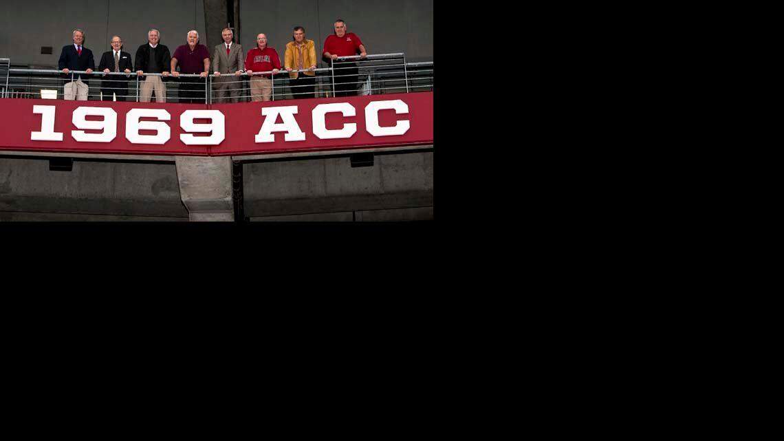 Members of the 1969 USC team, from left, Jim Mitchell, Tommy Suggs, Bill Boyte, Rick Hipkins, Butch Jones, Tyler Hellams, Jake Stone and Jim Pope.