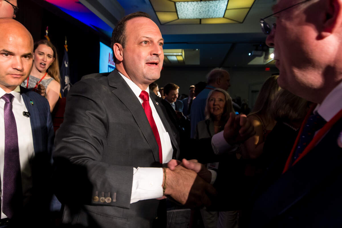 Alan Wilson greets supporters at the Marriott in Columbia, SC, 6/23/26. Wilson won a run-off for the Republican nomination for South Carolina governor.