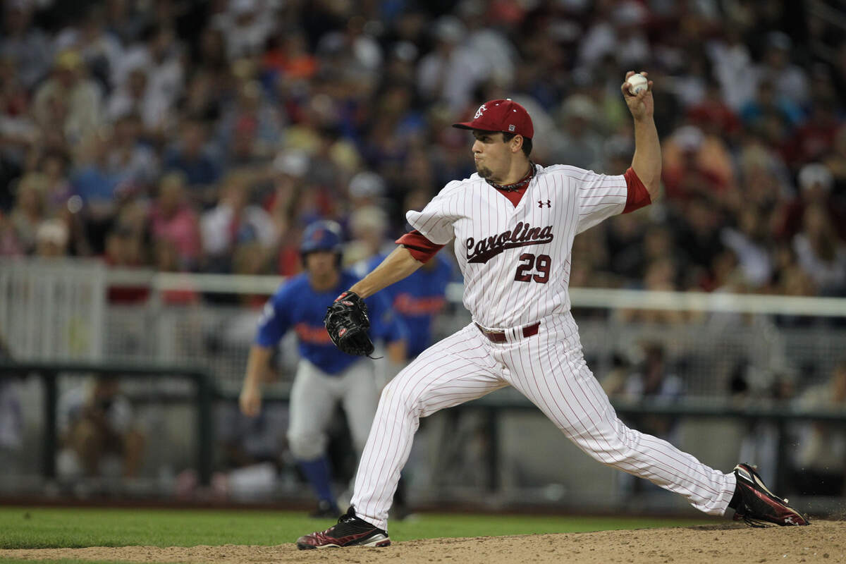 South Carolina’s Michael Roth (29) delivers a pitch during game two of the 2011 College World Series best-of-three final series against Florida at TD Ameritrade Park in Omaha, NE, Tuesday, June 28, 2011. South Carolina won their second NCAA baseball title by beating the Gators 5-2.