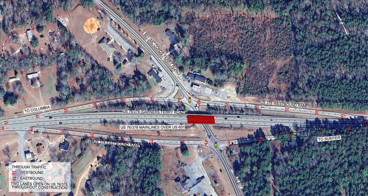 The SCDOT has begun work to replace an aging bridge between Columbia and Sumter, at Garners Ferry Road and McCords Ferry Road. The work will take about 14 months and includes the construction of two new on-ramps that will allow traffic to continue to flow while the bridge is replaced.