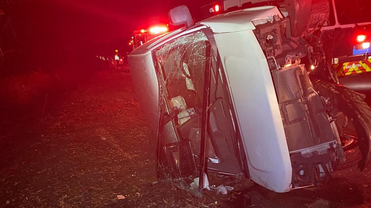 The Chevrolet van Larry Brown was driving the night of the crash was heavily damaged.