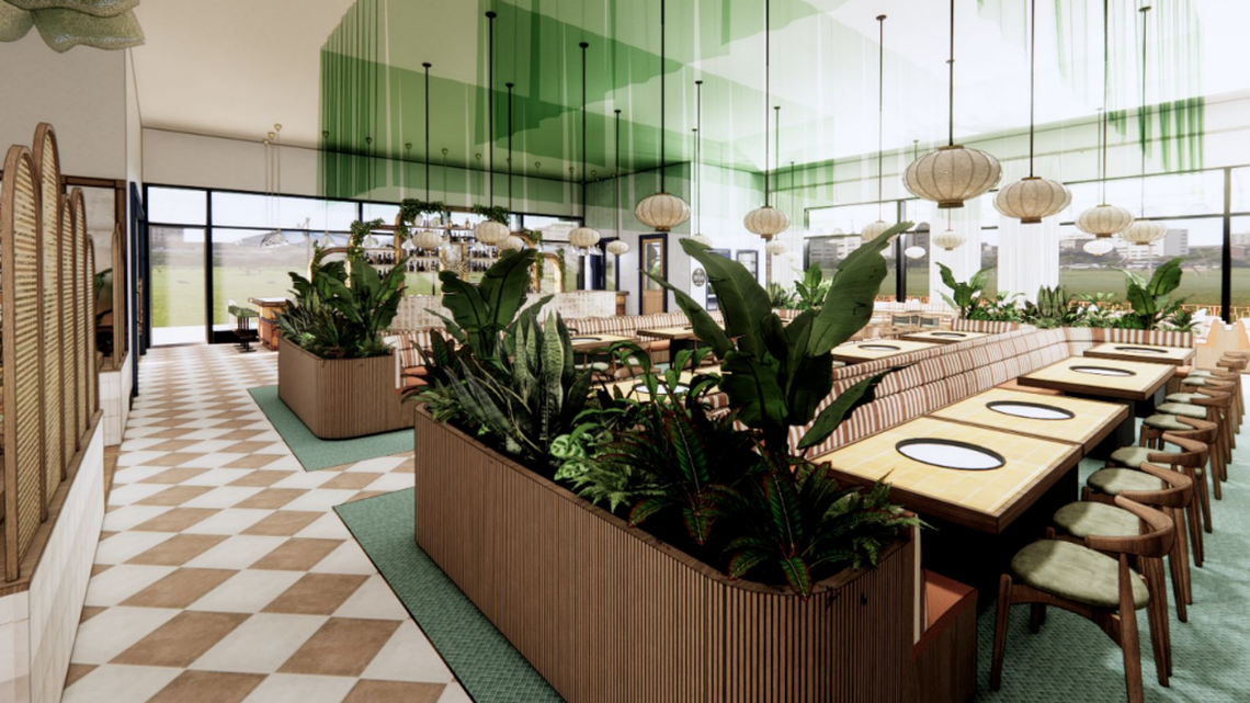 A rendering of a dining room of a planned MOA Korean BBQ and Bar planned for Greenville, SC.