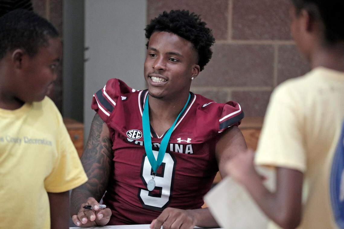 Desmond Umeozulu and the University of South Carolina football team freshmen took part in the annual Pigskin Poets reading event Friday, July 21, 2023 at the Drew Wellness Center in Columbia.