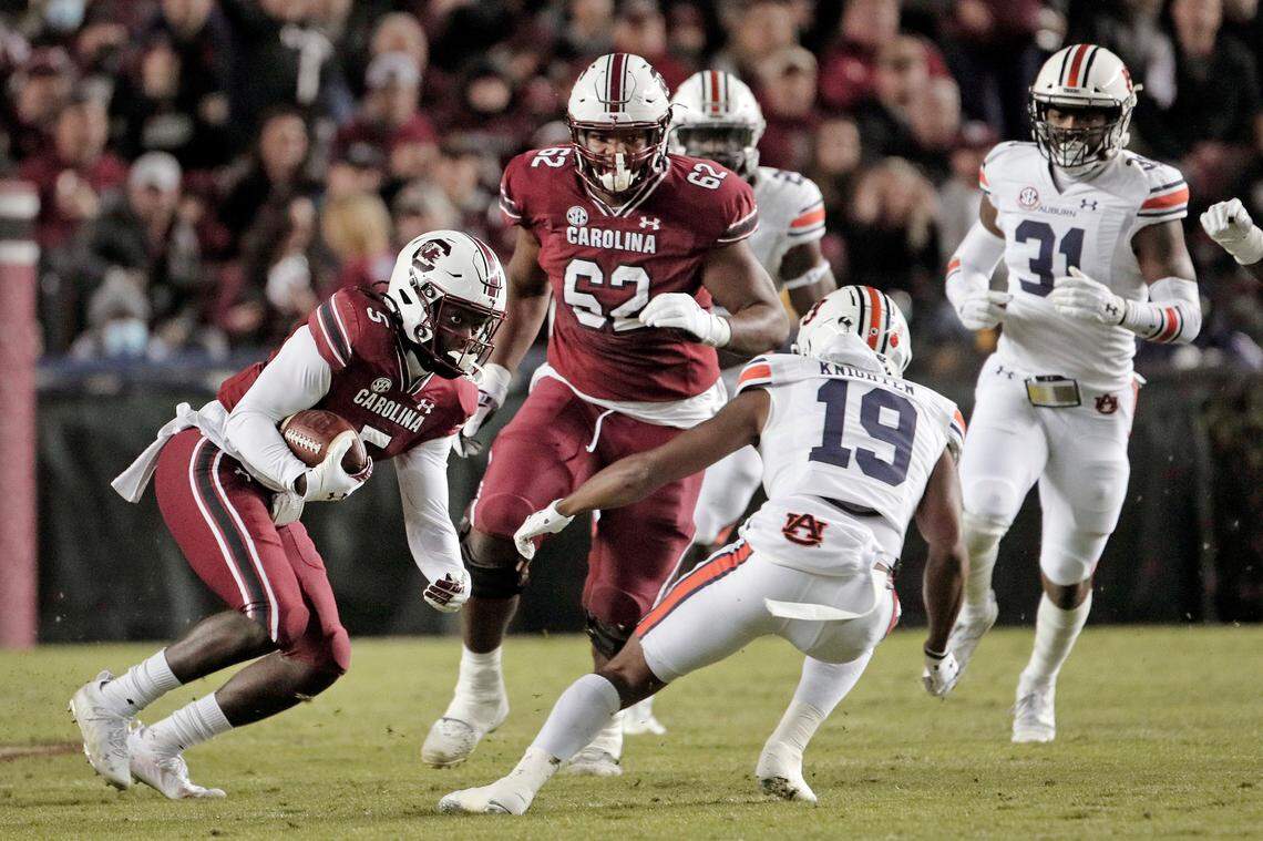 South Carolina Gamecocks wide receiver Dakereon Joyner (5) plays Auburn on Saturday, November 20, 2021.