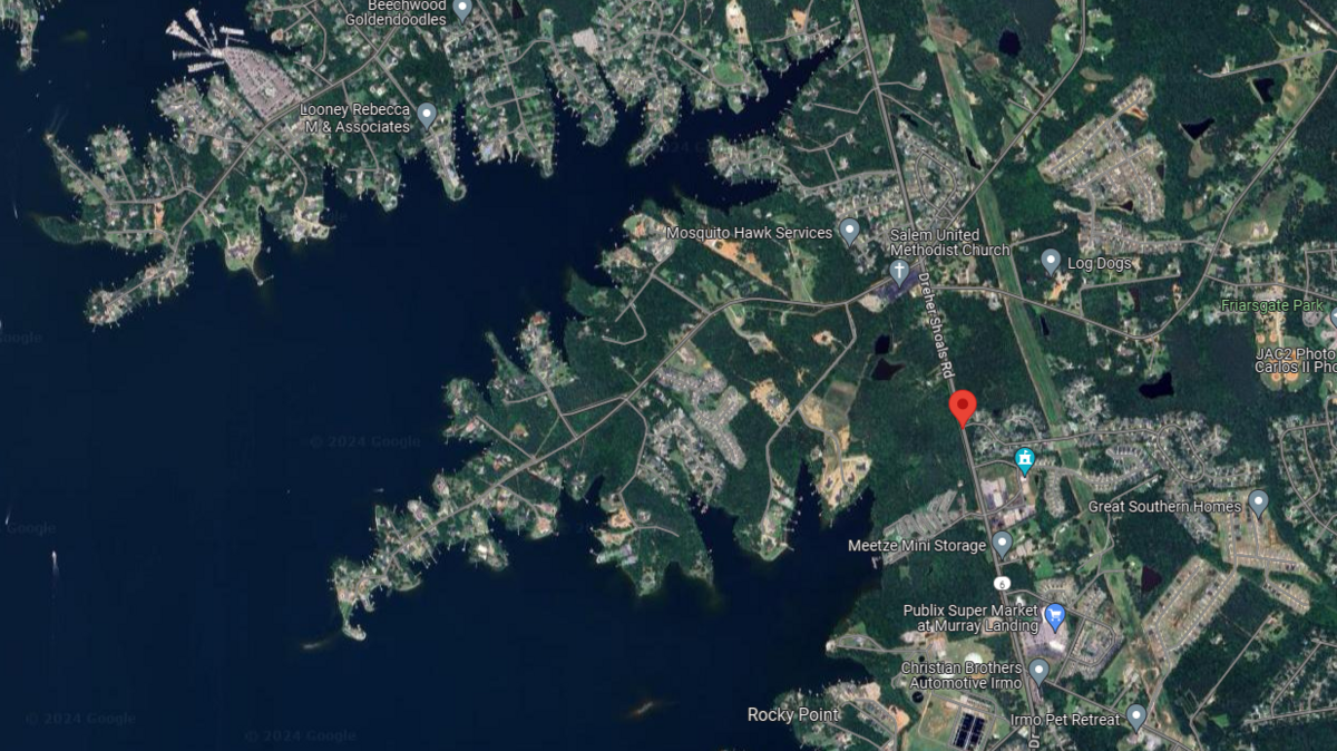 The site (marked with red) for the proposed Water Walk development along Lake Murray